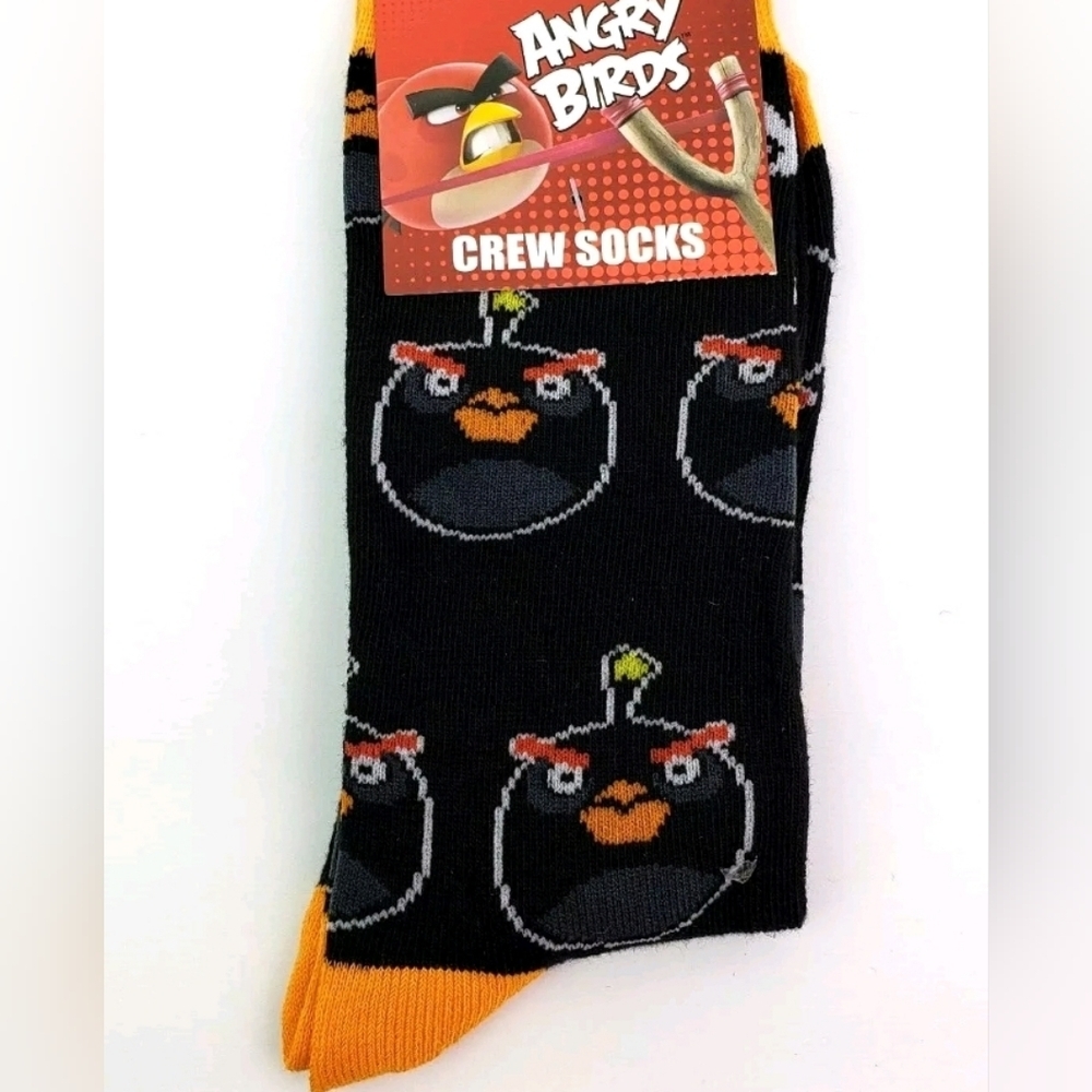 4/$25 Angry Birds Black and Yellow Novelty Crew Socks Socks New